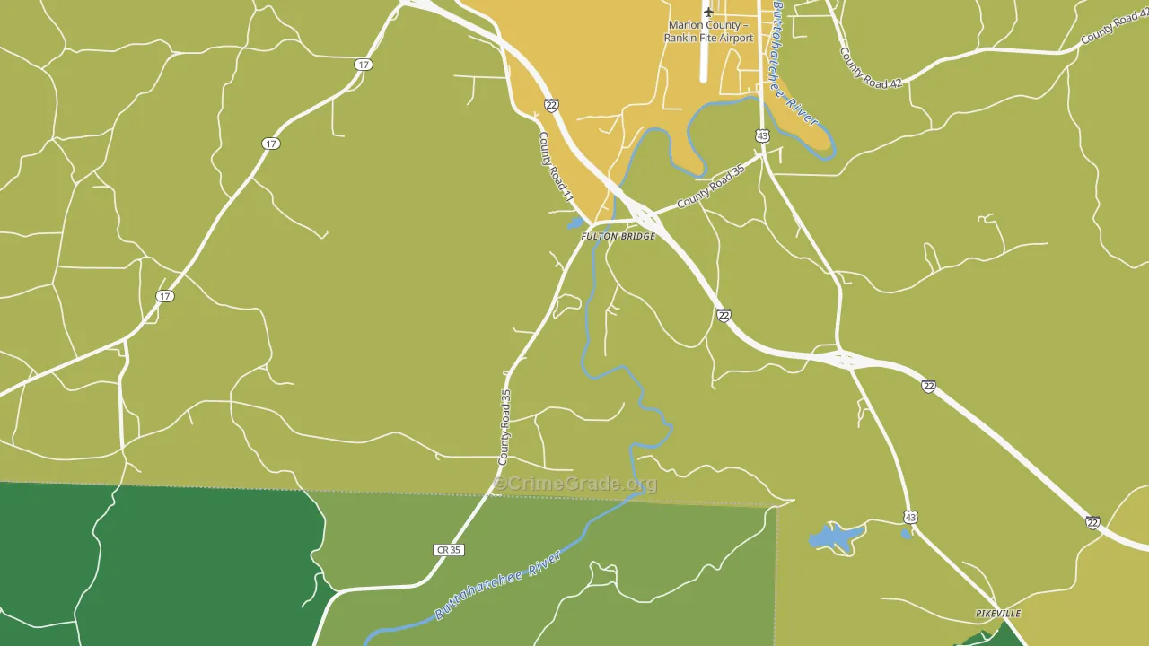 Fulton Bridge, AL Map of Vehicle Theft Rates