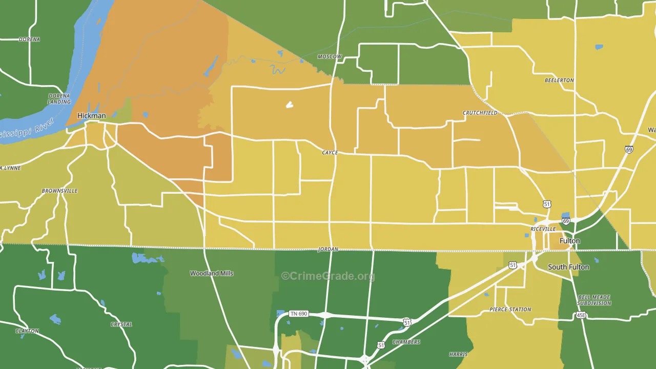 Fulton County, KY Map of Vehicle Theft Rates