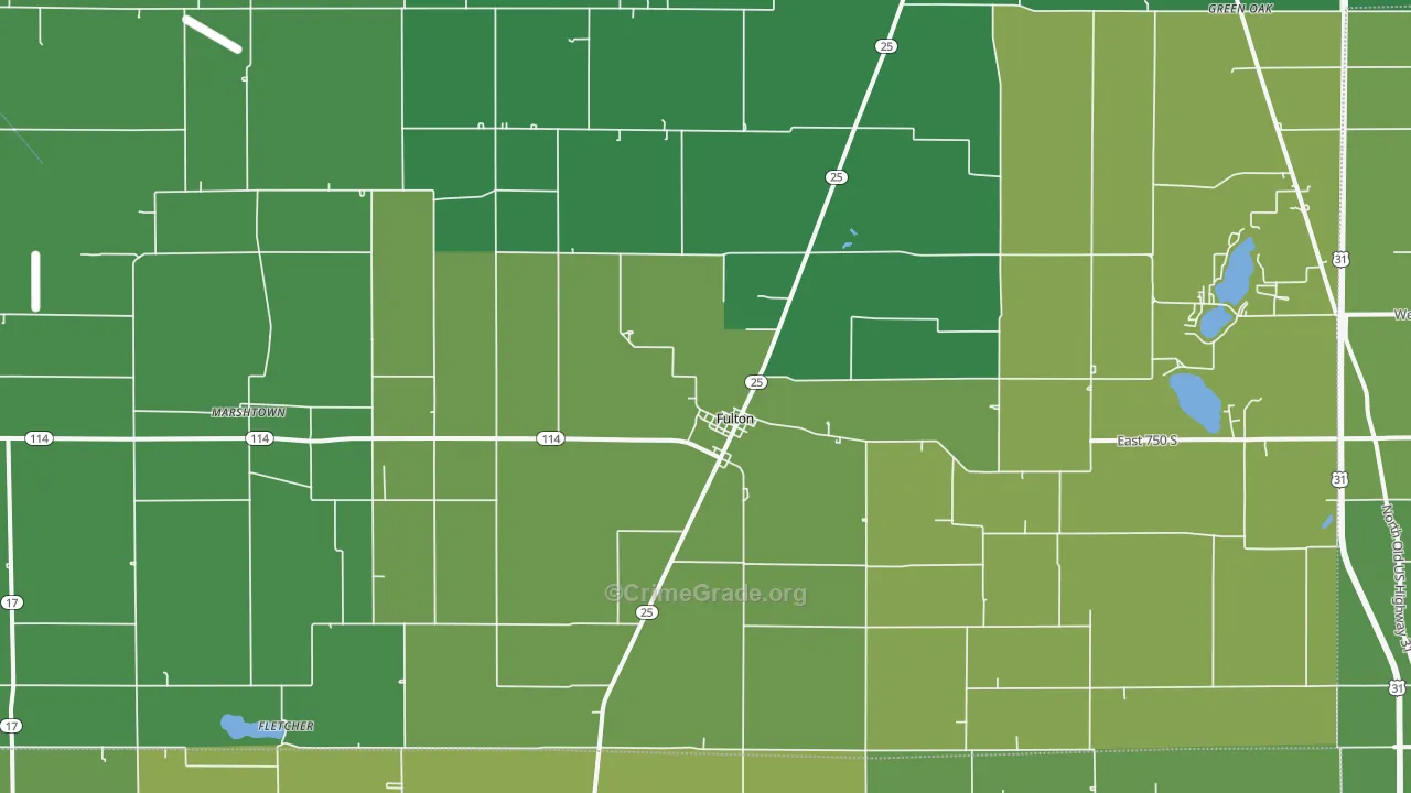 Fulton, IN Map of Vehicle Theft Rates