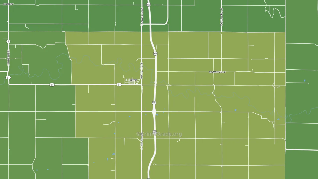 Fulton, KS Map of Vehicle Theft Rates
