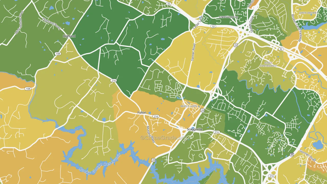 Fulton, MD Map of Vehicle Theft Rates