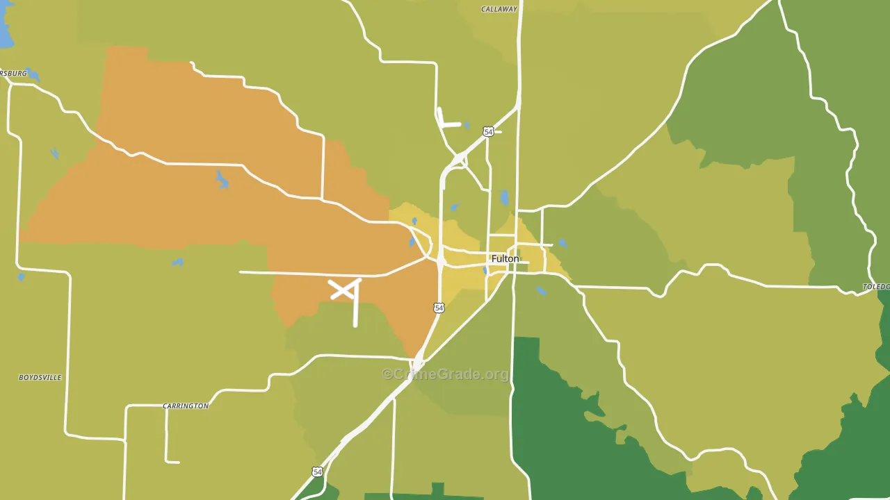 Fulton, MO Map of Vehicle Theft Rates