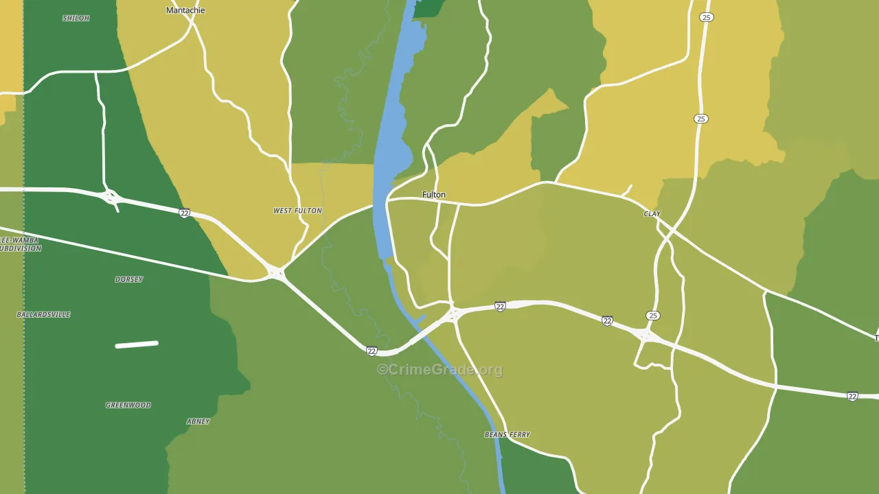 Fulton, MS Map of Vehicle Theft Rates
