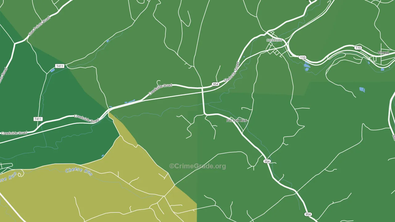 Fulton Run, PA Map of Vehicle Theft Rates