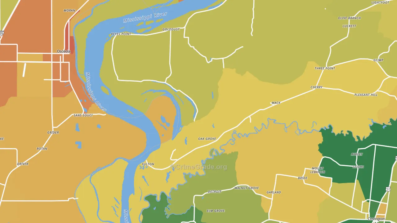 Fulton, TN Map of Vehicle Theft Rates