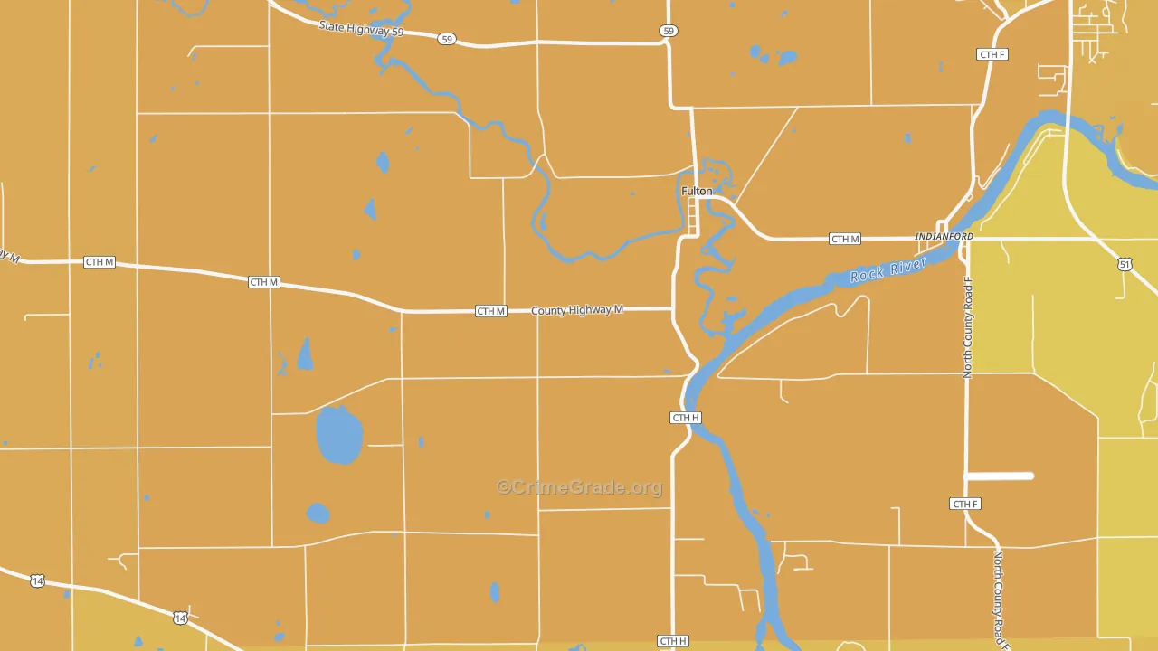 Fulton, WI Map of Vehicle Theft Rates