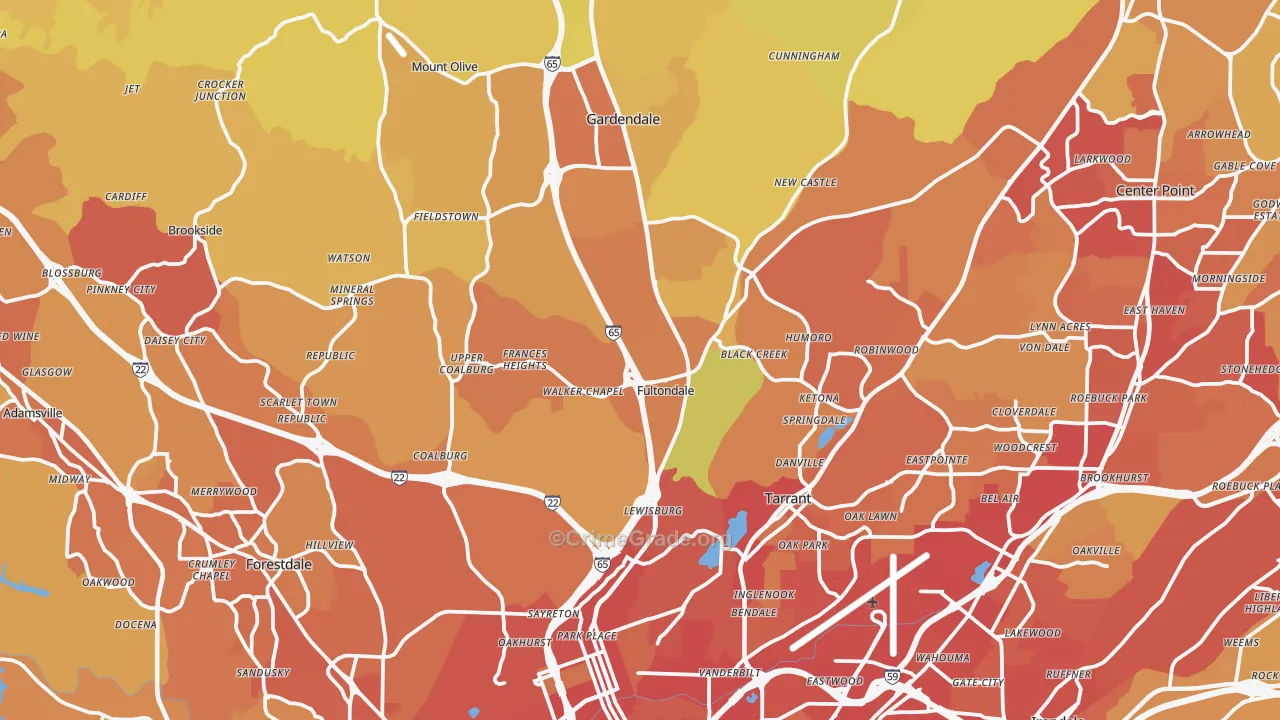 Fultondale, AL Map of Vehicle Theft Rates