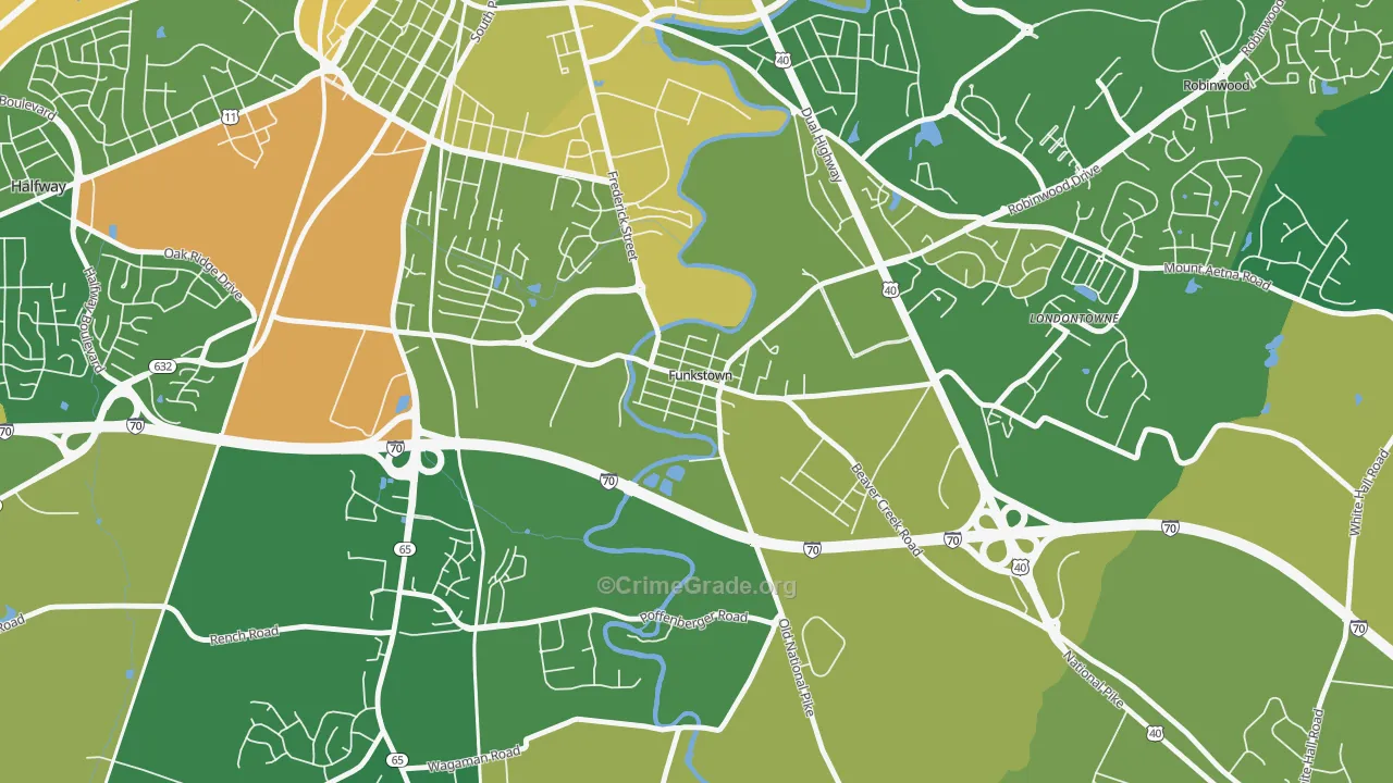 Funkstown, MD Map of Vehicle Theft Rates