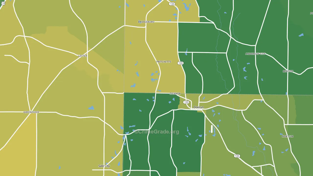 Funston, GA Map of Vehicle Theft Rates