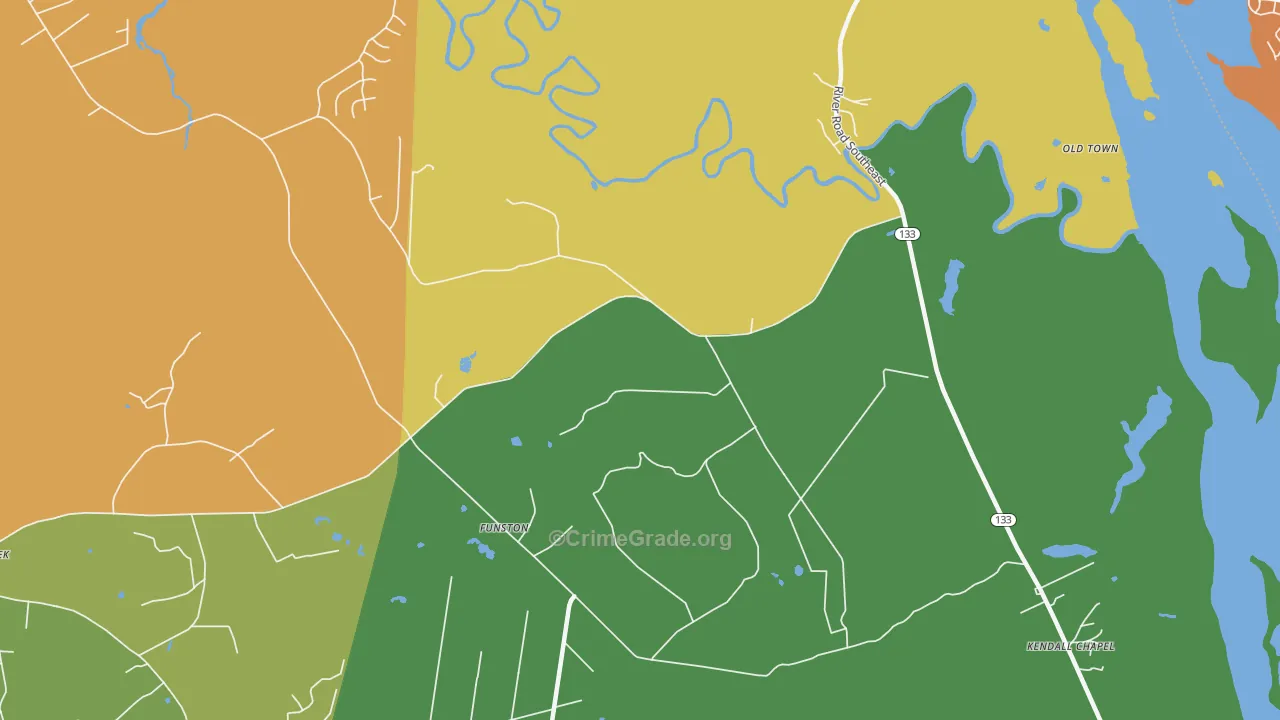 Funston, NC Map of Vehicle Theft Rates
