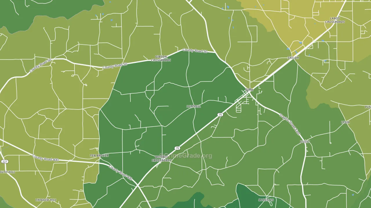 Fyffe, AL Map of Vehicle Theft Rates