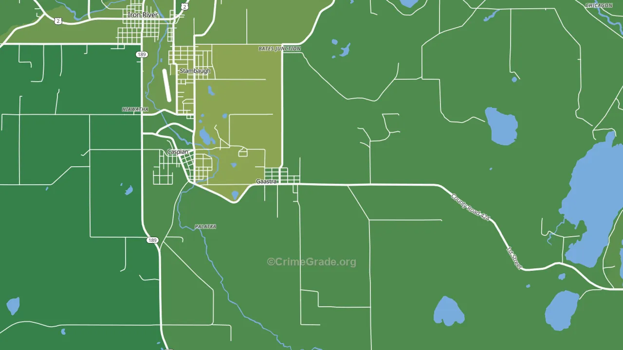 Gaastra, MI Map of Vehicle Theft Rates
