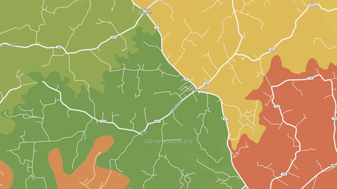 Gabe, KY Map of Vehicle Theft Rates