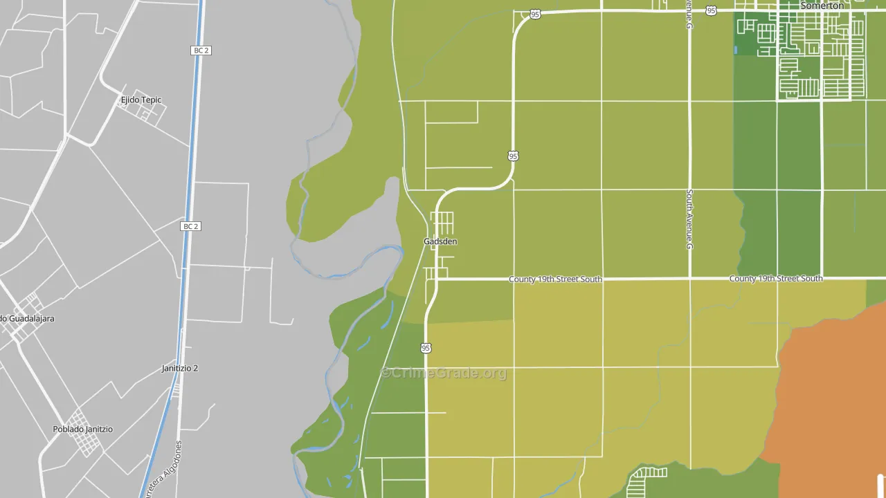 Gadsden, AZ Map of Vehicle Theft Rates