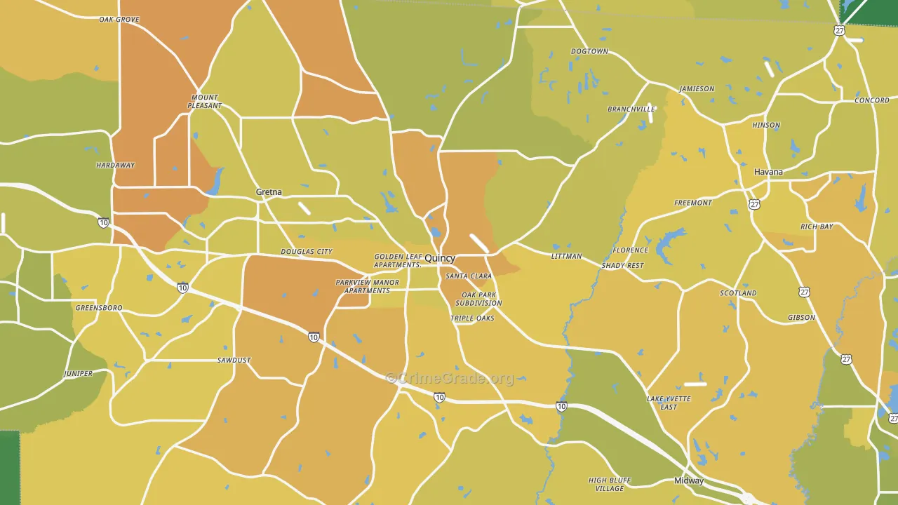 Gadsden County, FL Map of Vehicle Theft Rates