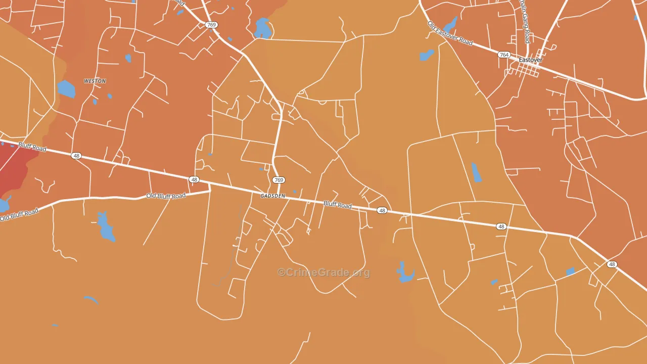 Gadsden, SC Map of Vehicle Theft Rates