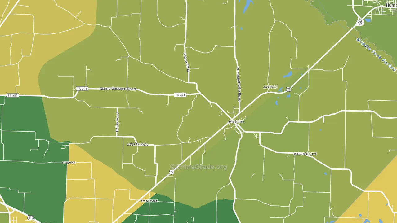 Gadsden, TN Map of Vehicle Theft Rates