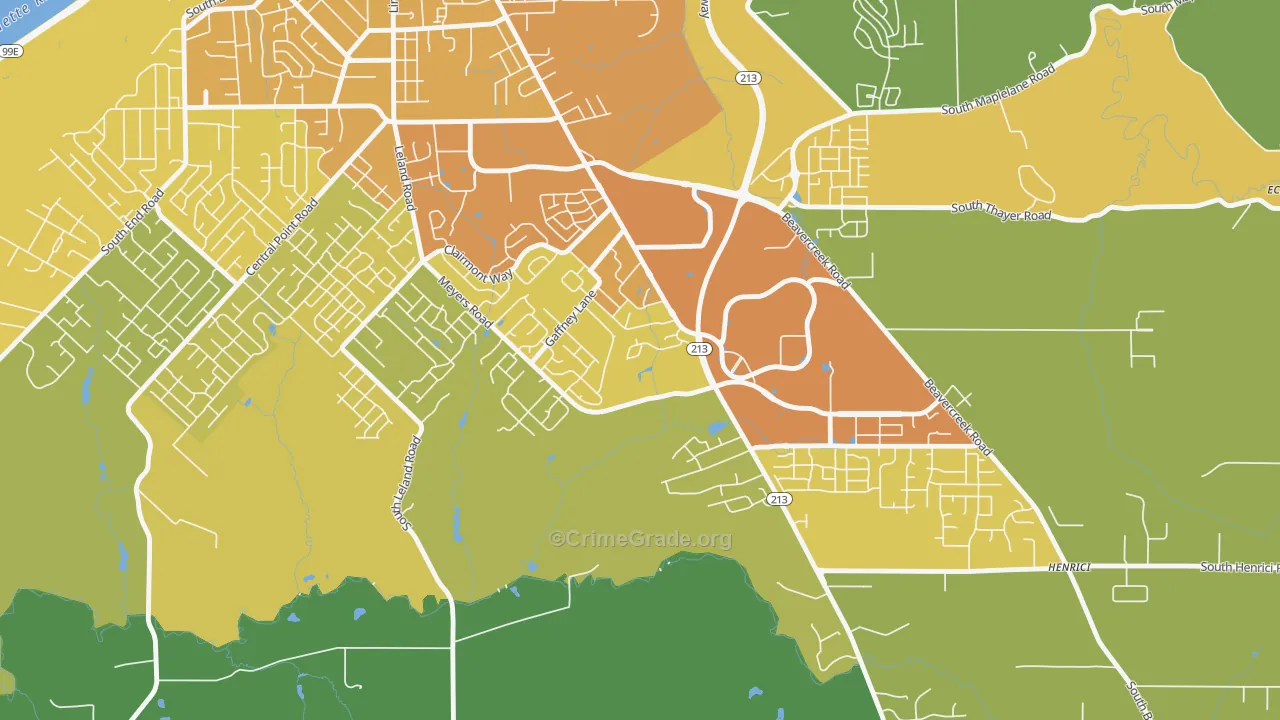 Gaffney Lane, Oregon City, OR Map of Vehicle Theft Rates