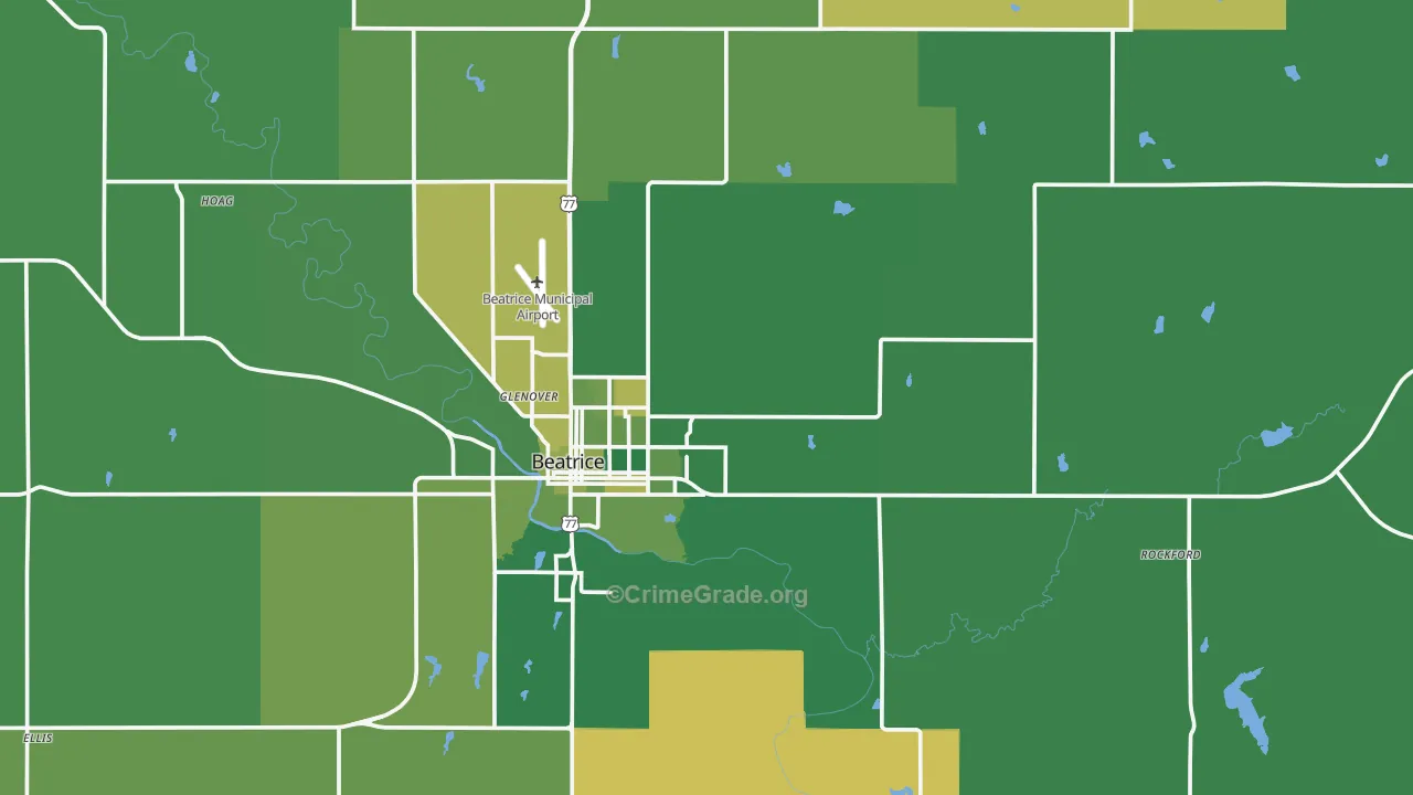 Gage County, NE Map of Vehicle Theft Rates