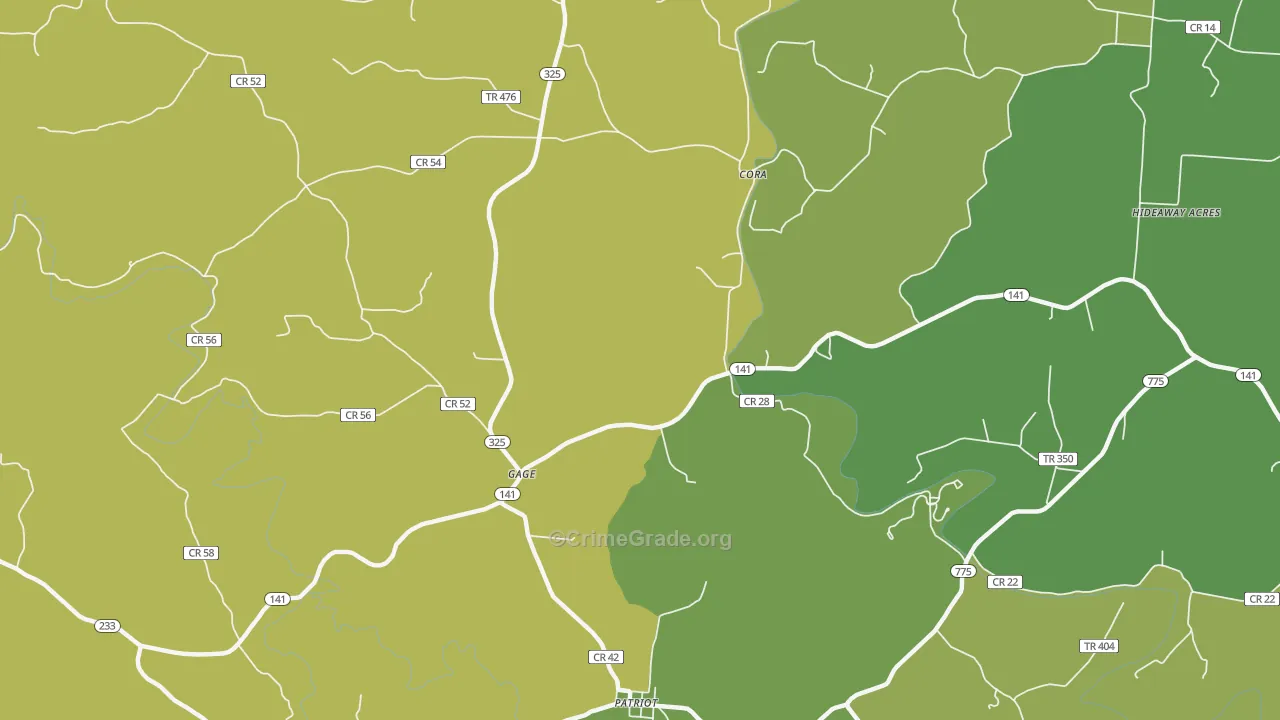 Gage, OH Map of Vehicle Theft Rates