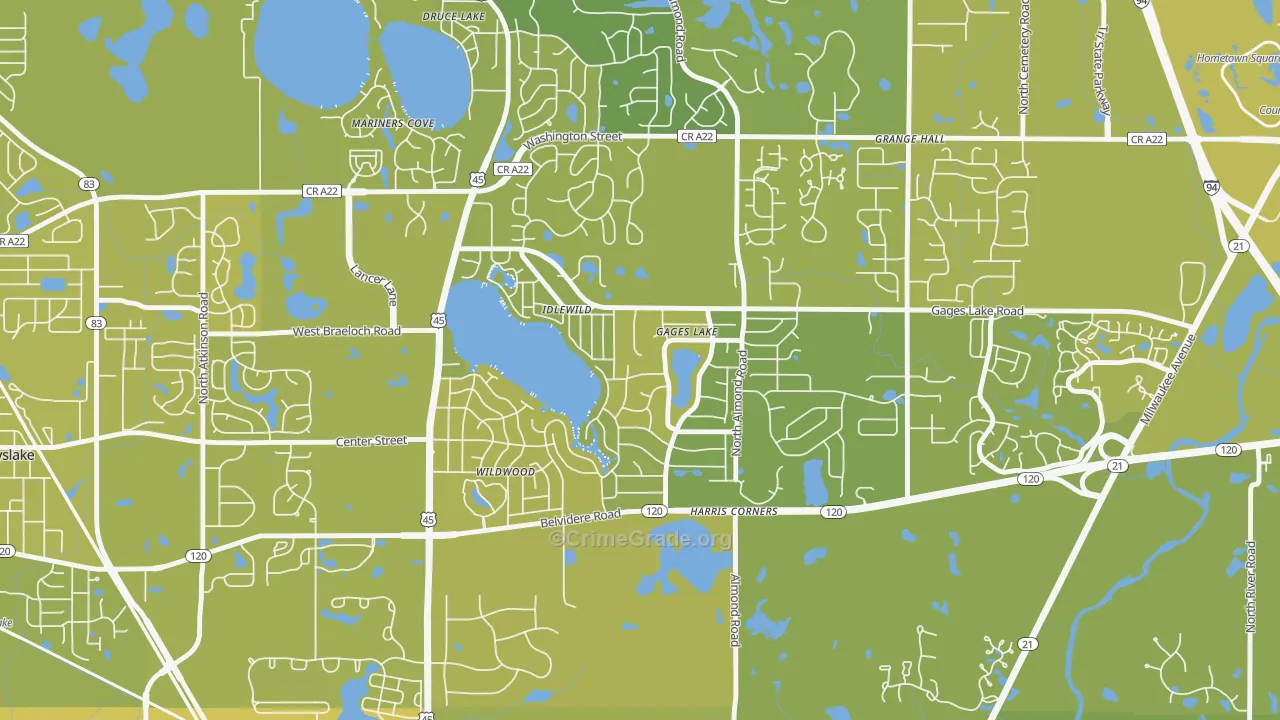 Gages Lake, IL Map of Vehicle Theft Rates