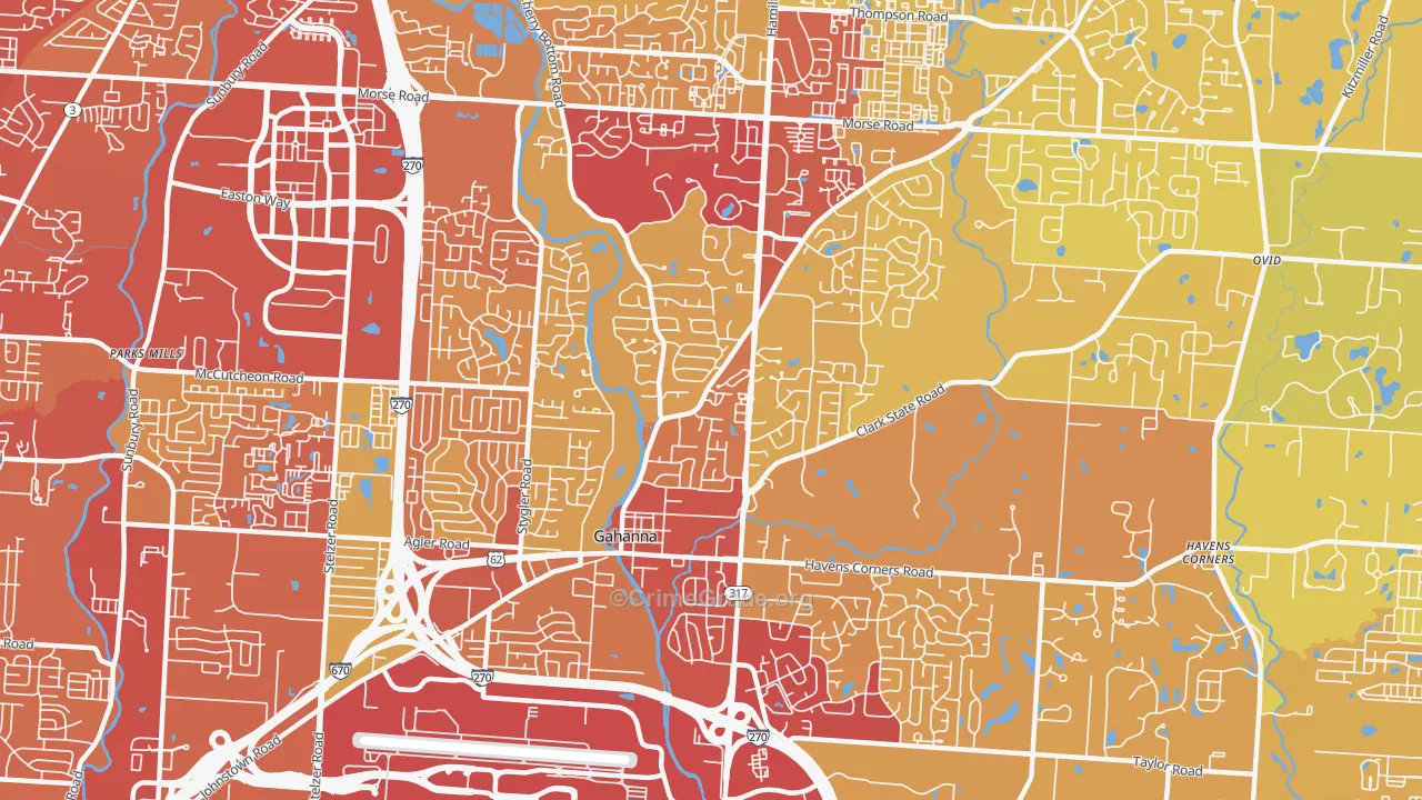 Gahanna, OH Map of Vehicle Theft Rates