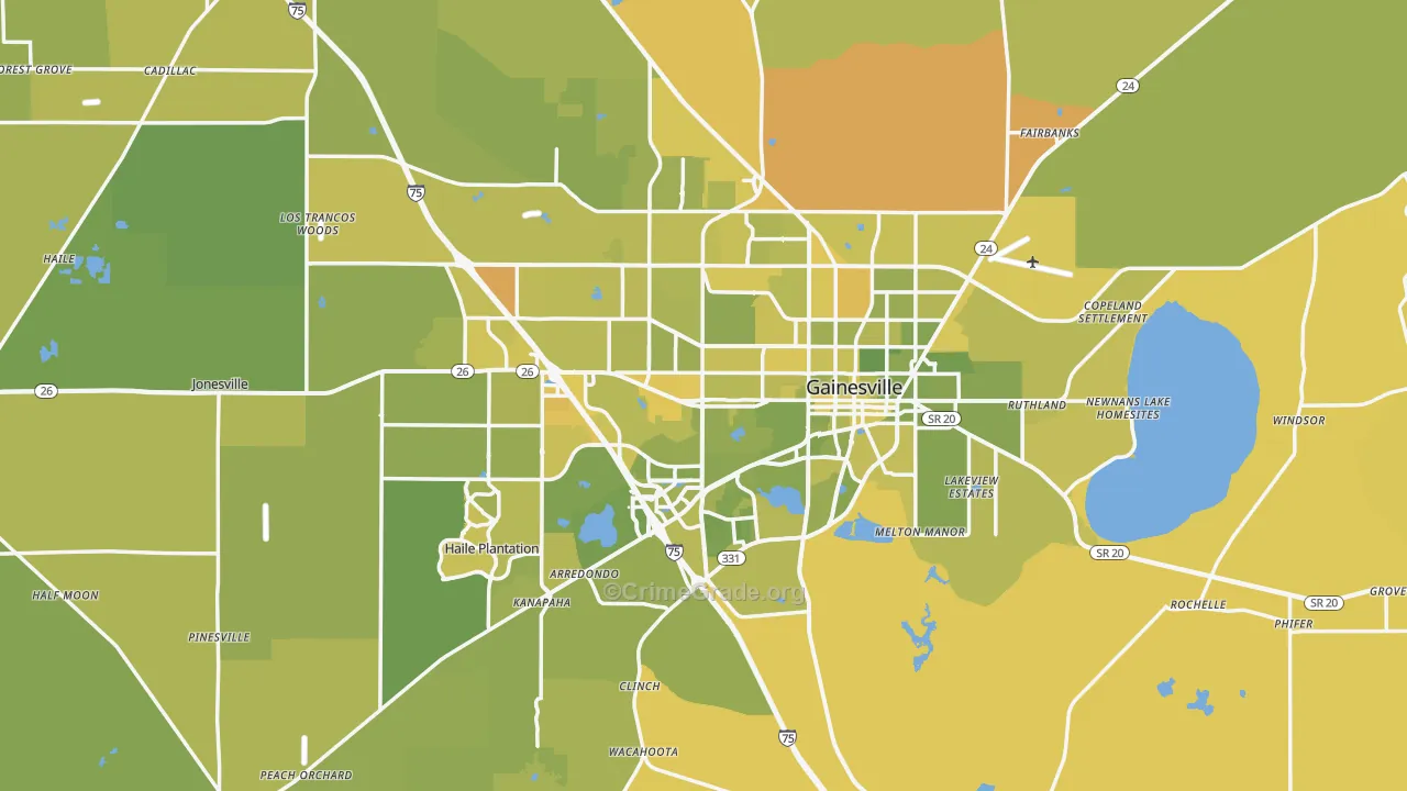 Gainesville, FL Map of Vehicle Theft Rates
