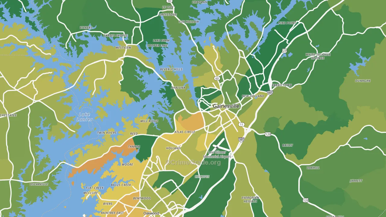 Gainesville, GA Map of Vehicle Theft Rates