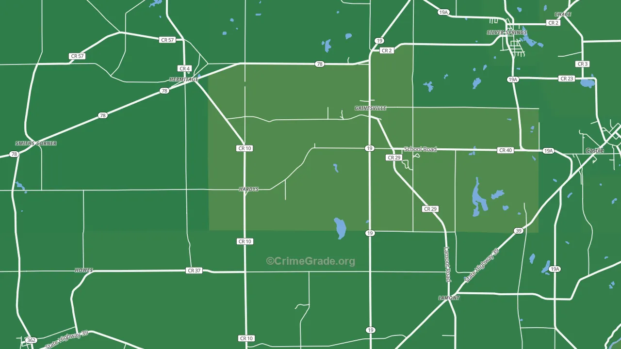 Gainesville, NY Map of Vehicle Theft Rates
