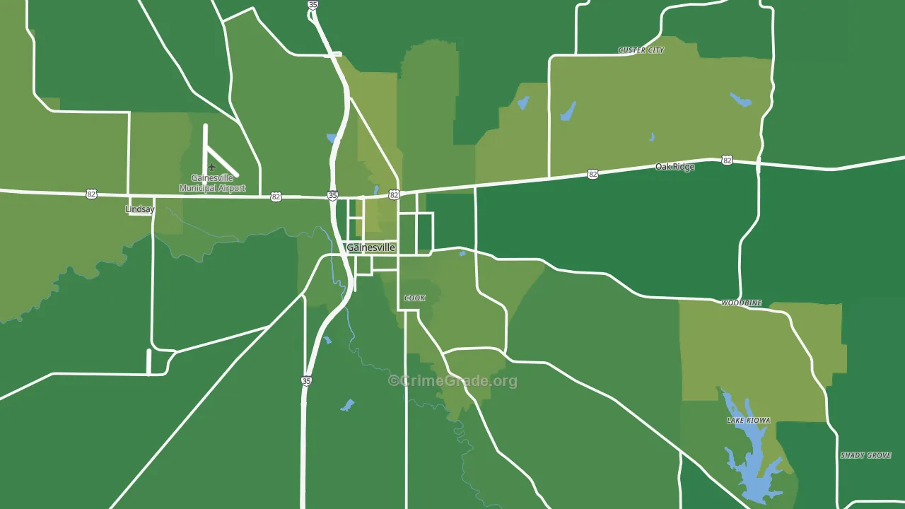 Gainesville, TX Map of Vehicle Theft Rates