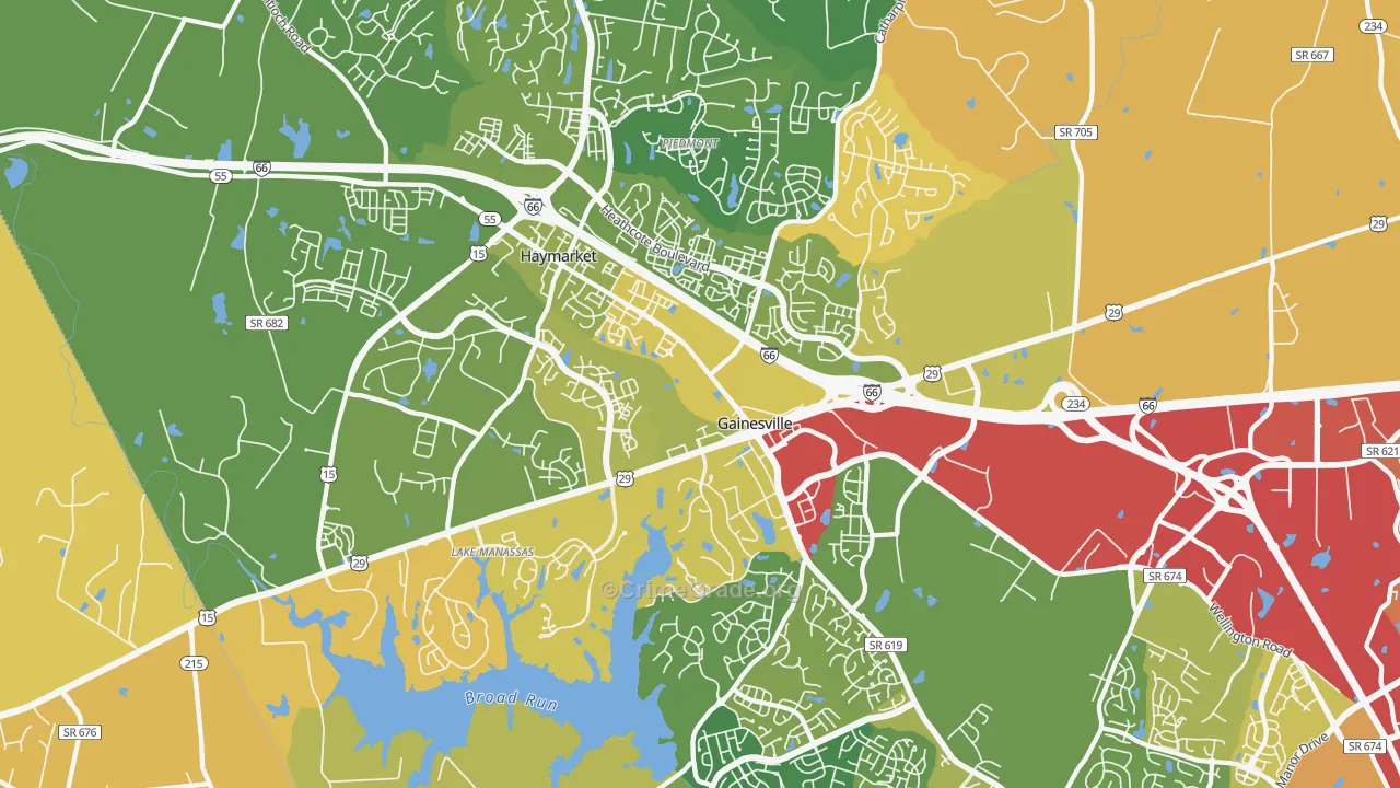 Gainesville, VA Map of Vehicle Theft Rates