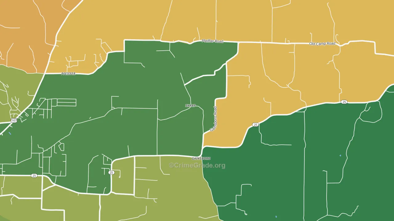 Gainsboro, AR Map of Vehicle Theft Rates