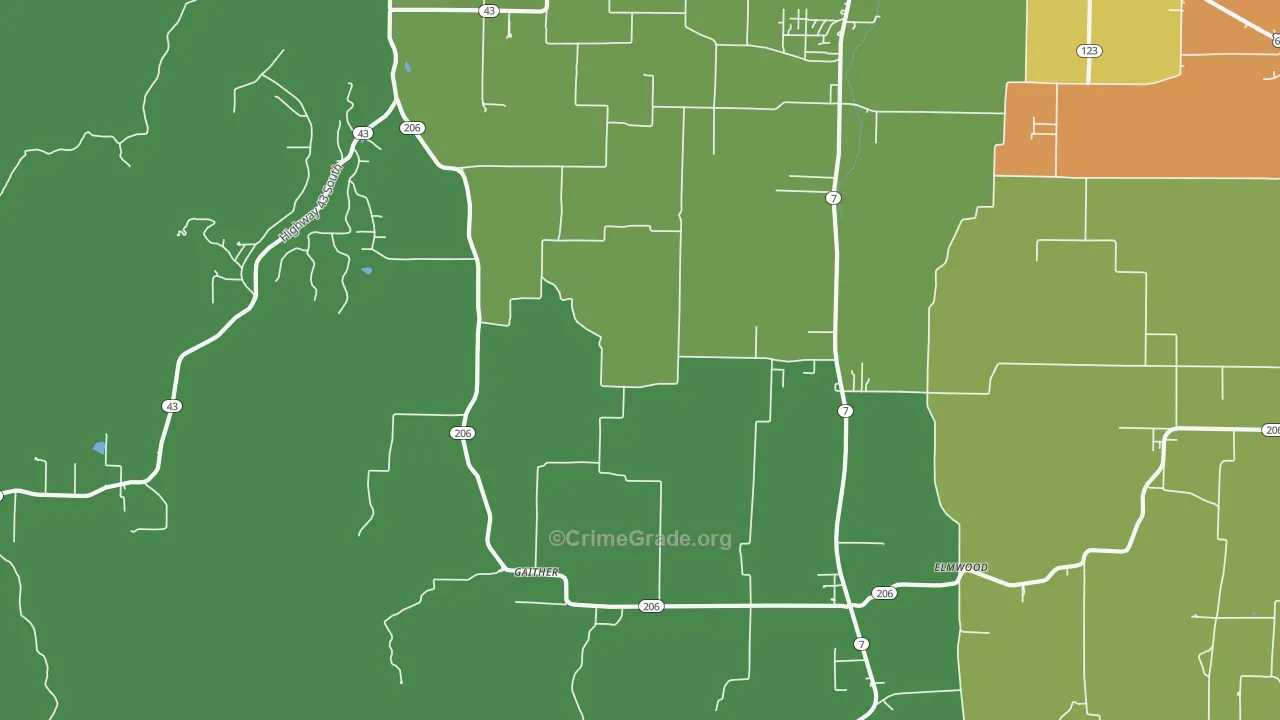 Gaither, AR Map of Vehicle Theft Rates