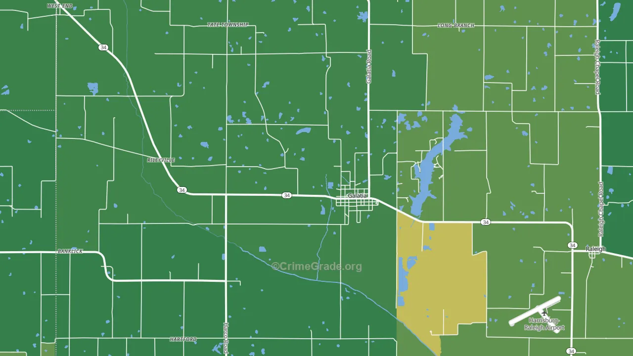 Galatia, IL Map of Vehicle Theft Rates