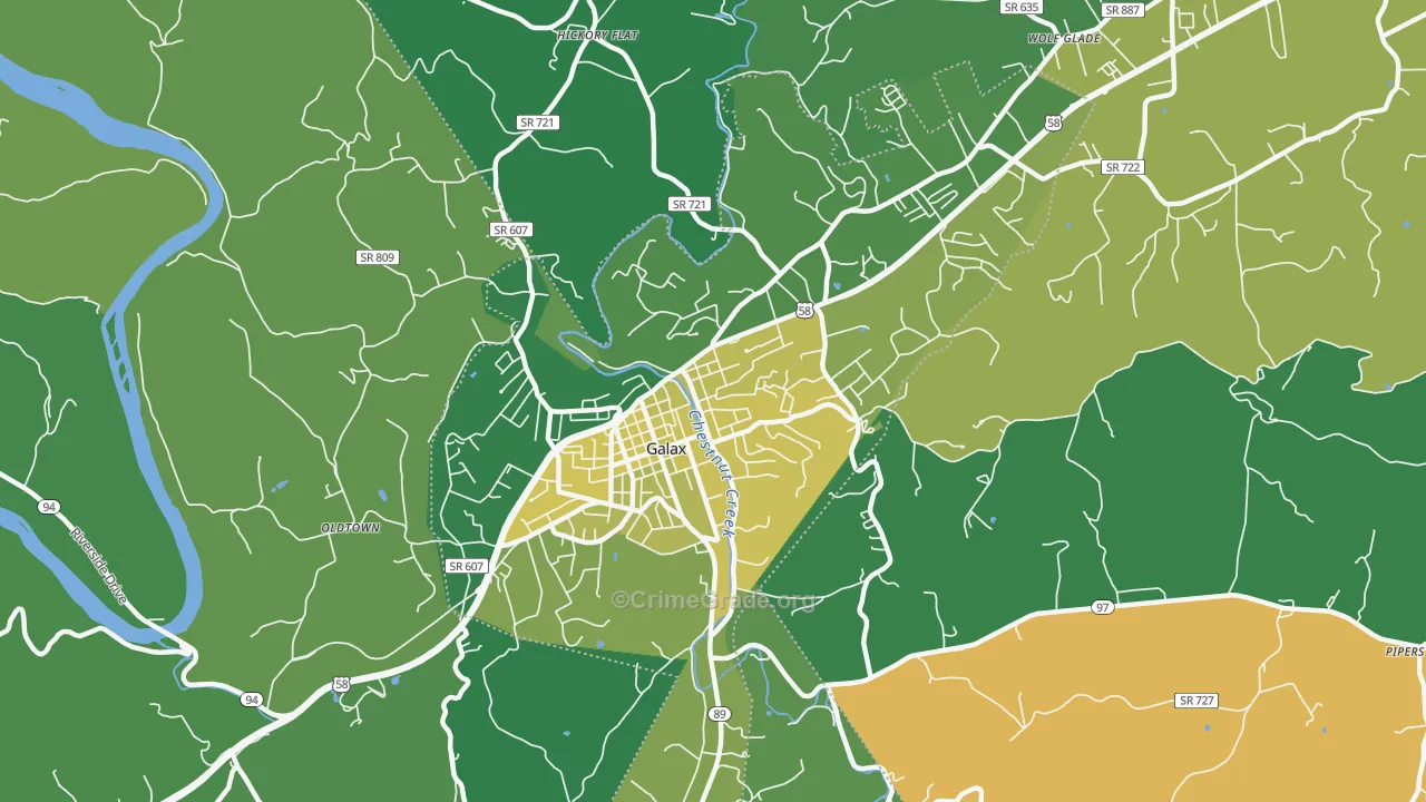 Galax City, VA Map of Vehicle Theft Rates