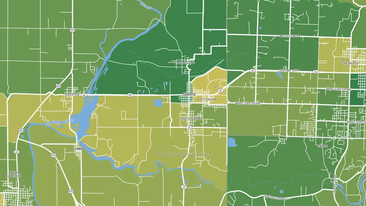 Galena, KS Map of Vehicle Theft Rates