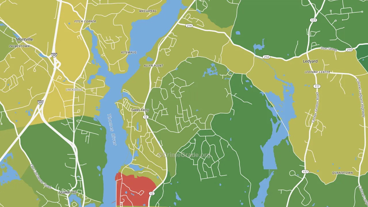 Gales Ferry, CT Map of Vehicle Theft Rates