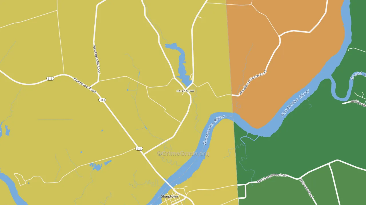 Galestown, MD Map of Vehicle Theft Rates