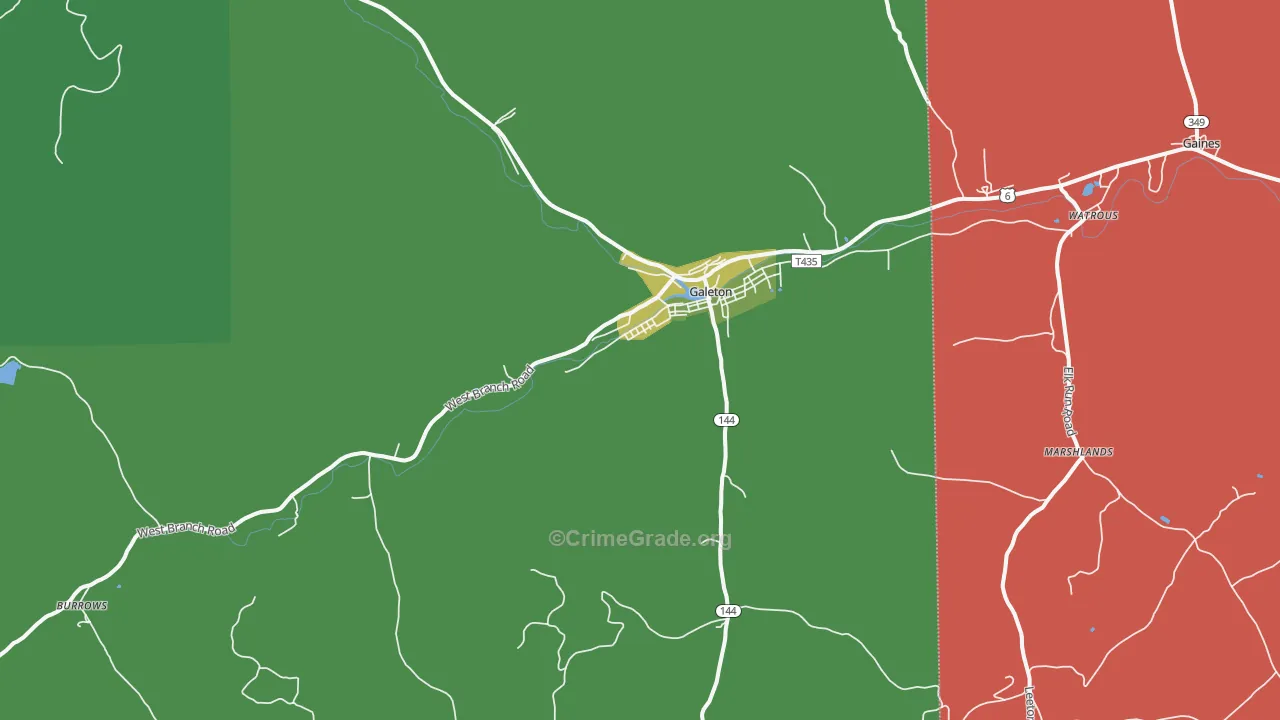 Galeton, PA Map of Vehicle Theft Rates