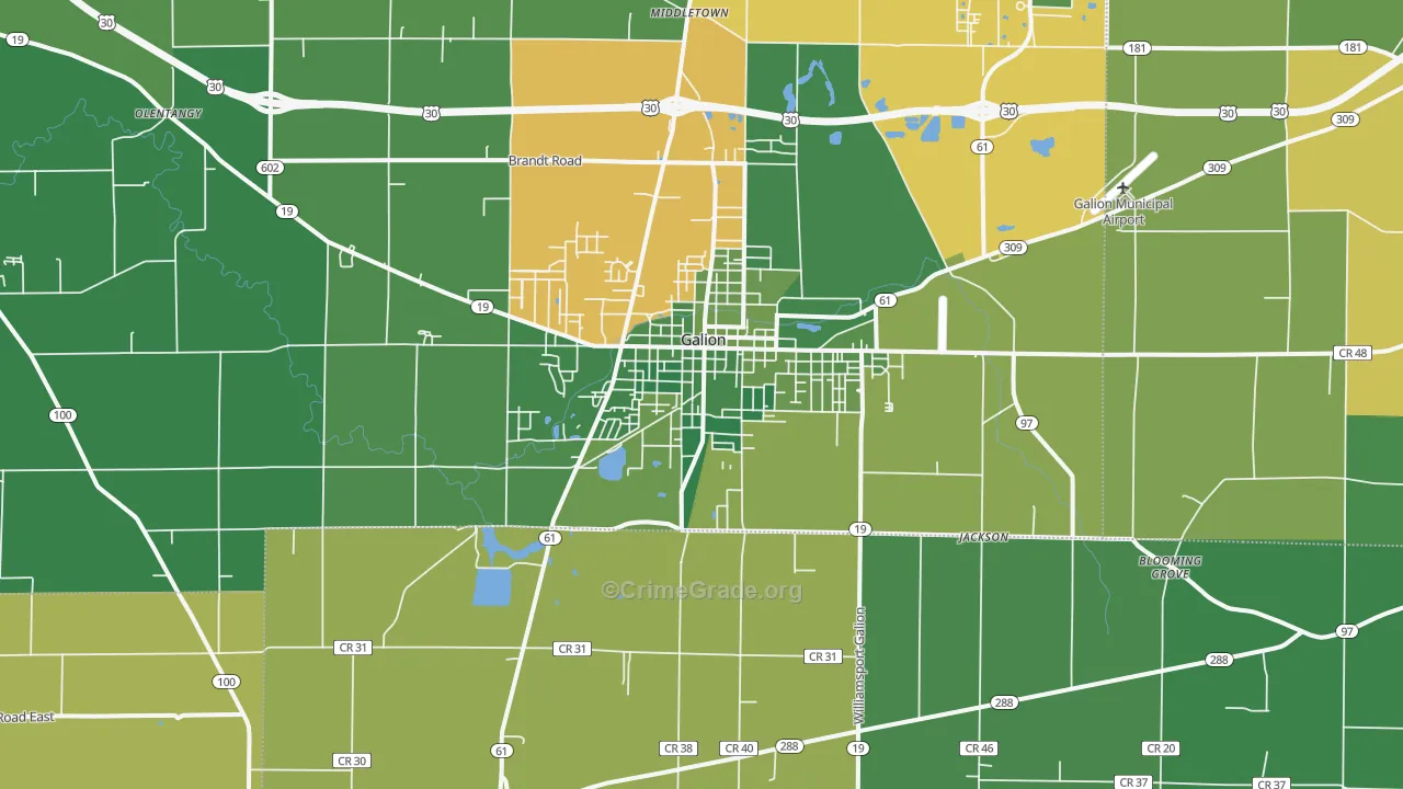 Galion, OH Map of Vehicle Theft Rates