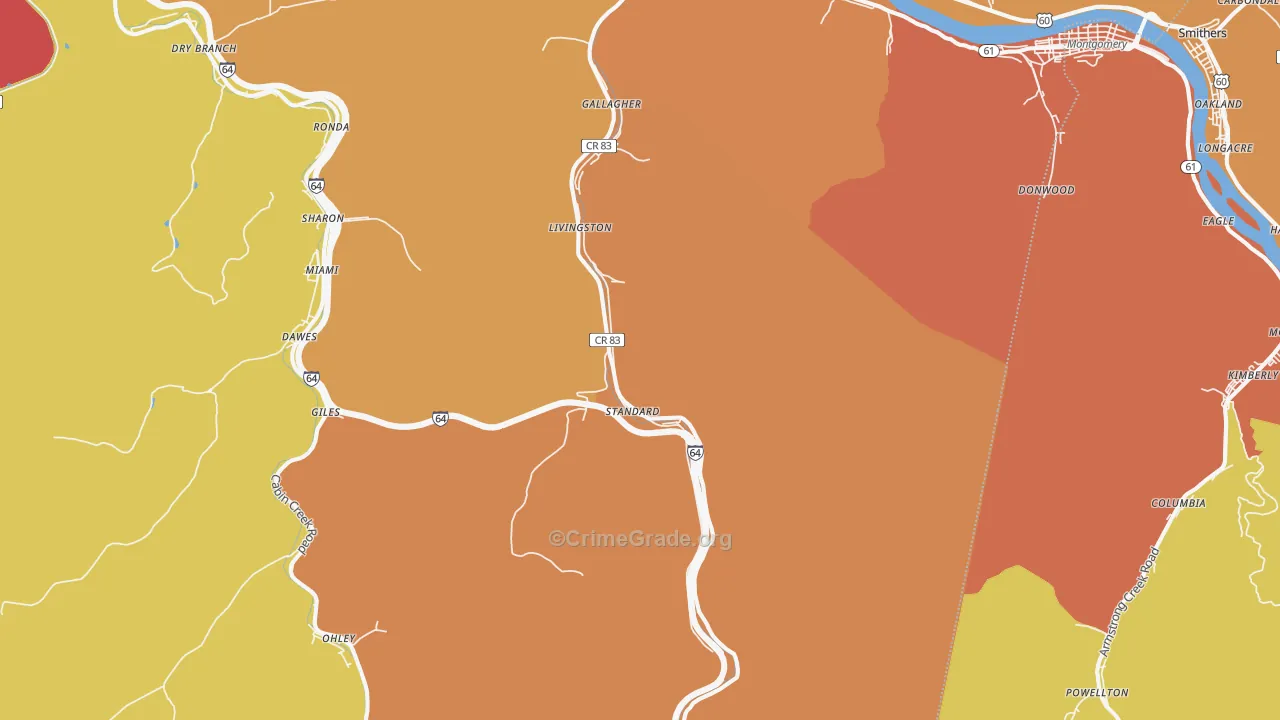 Gallagher, WV Map of Vehicle Theft Rates