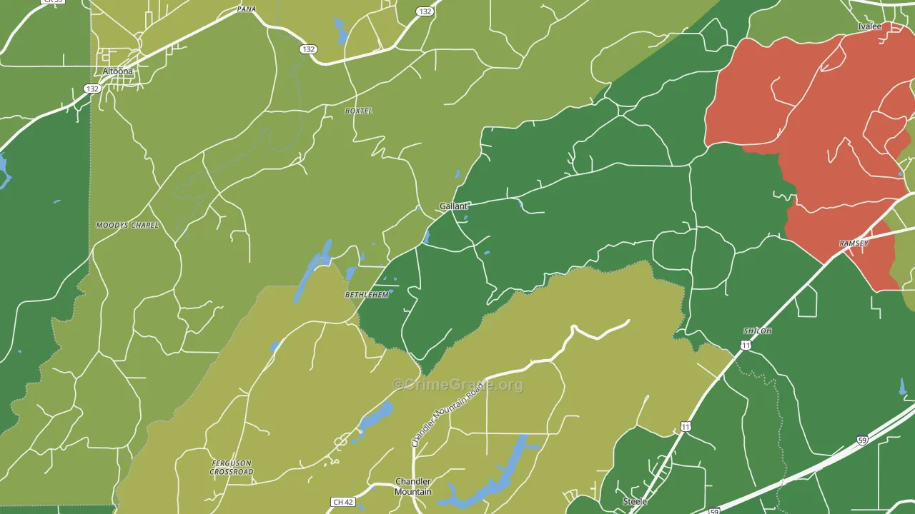 Gallant, AL Map of Vehicle Theft Rates