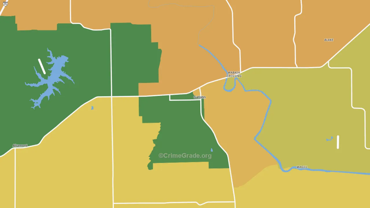 Gallatin, MO Map of Vehicle Theft Rates