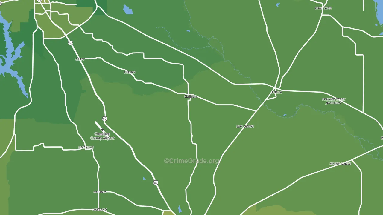 Gallatin, TX Map of Vehicle Theft Rates