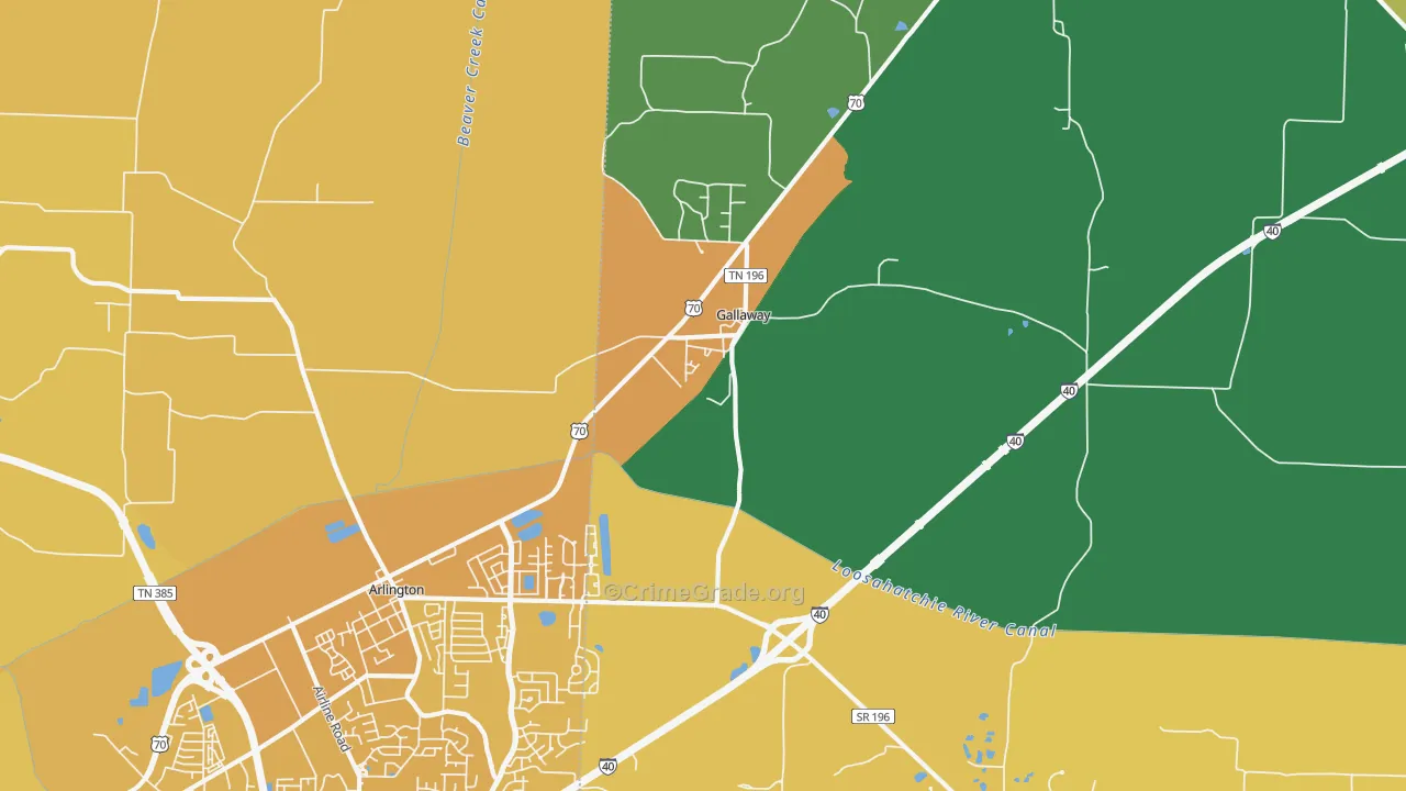 Gallaway, TN Map of Vehicle Theft Rates