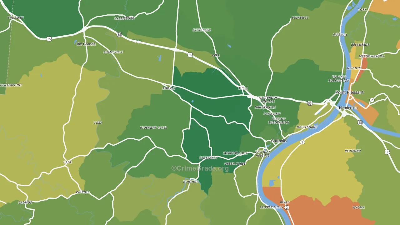 Gallia County, OH Map of Vehicle Theft Rates