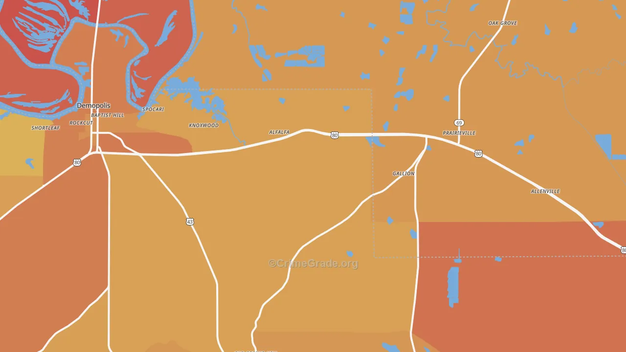 Gallion, AL Map of Vehicle Theft Rates