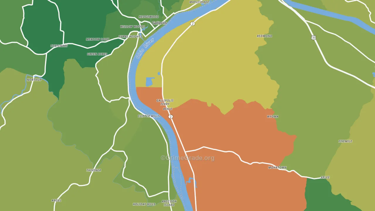 Gallipolis Ferry, WV Map of Vehicle Theft Rates