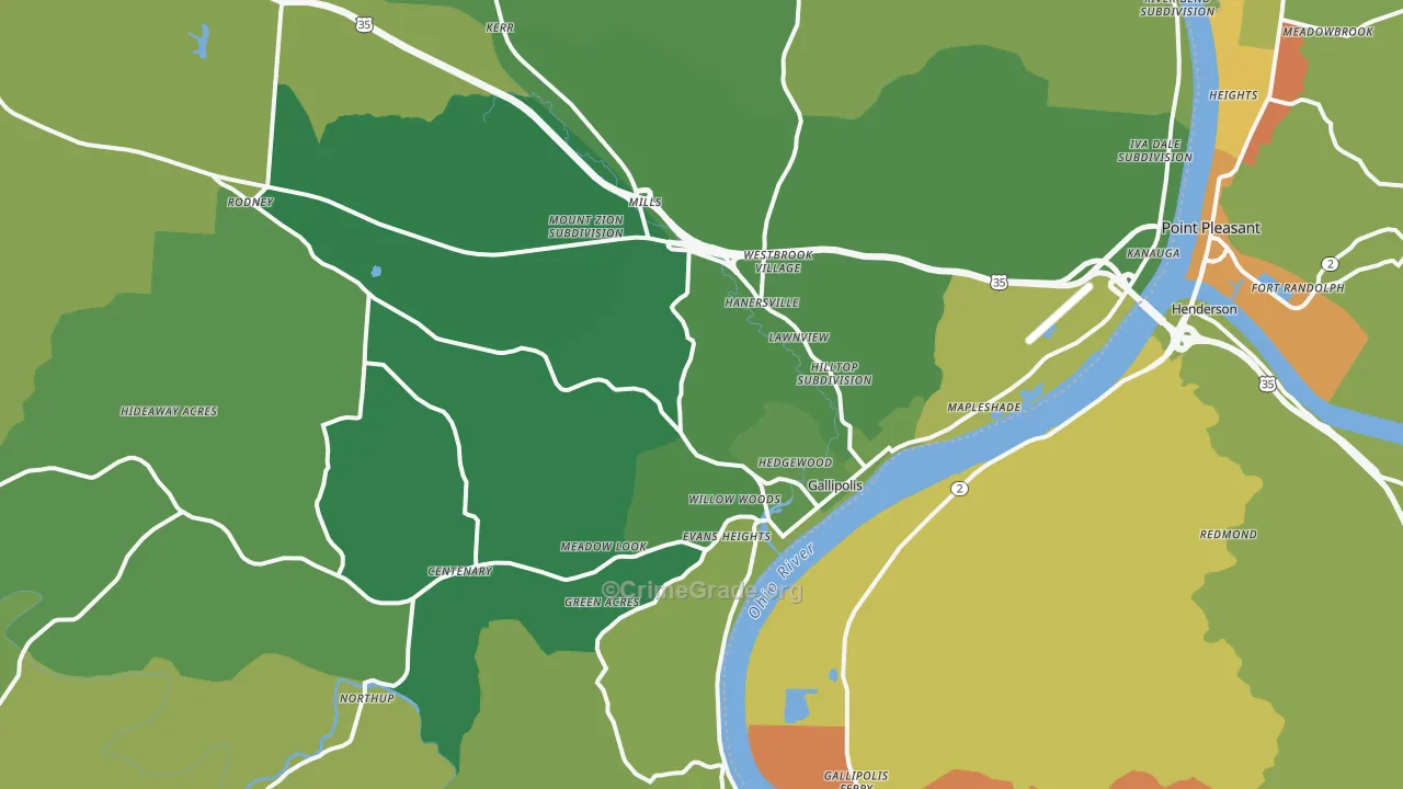Gallipolis, OH Map of Vehicle Theft Rates
