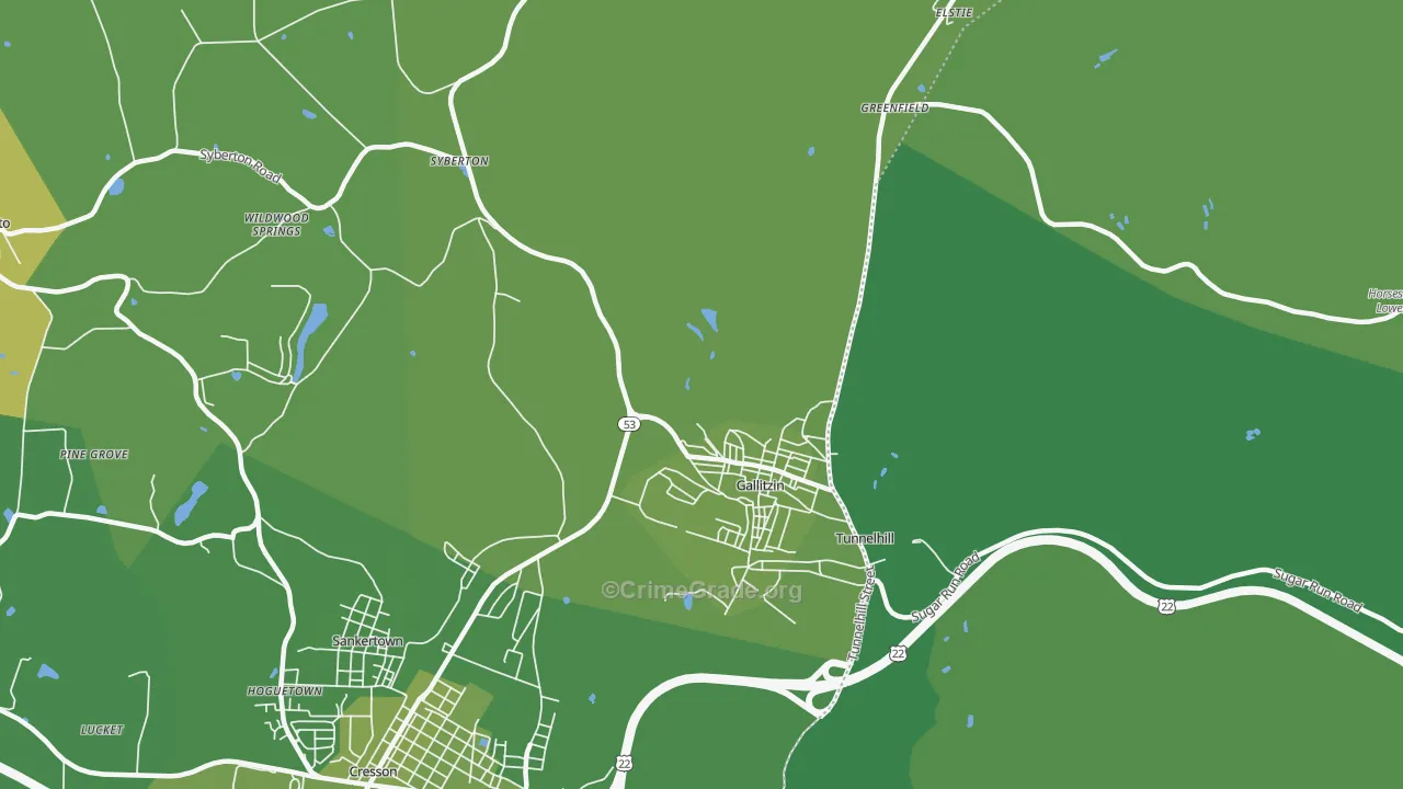Gallitzin, PA Map of Vehicle Theft Rates